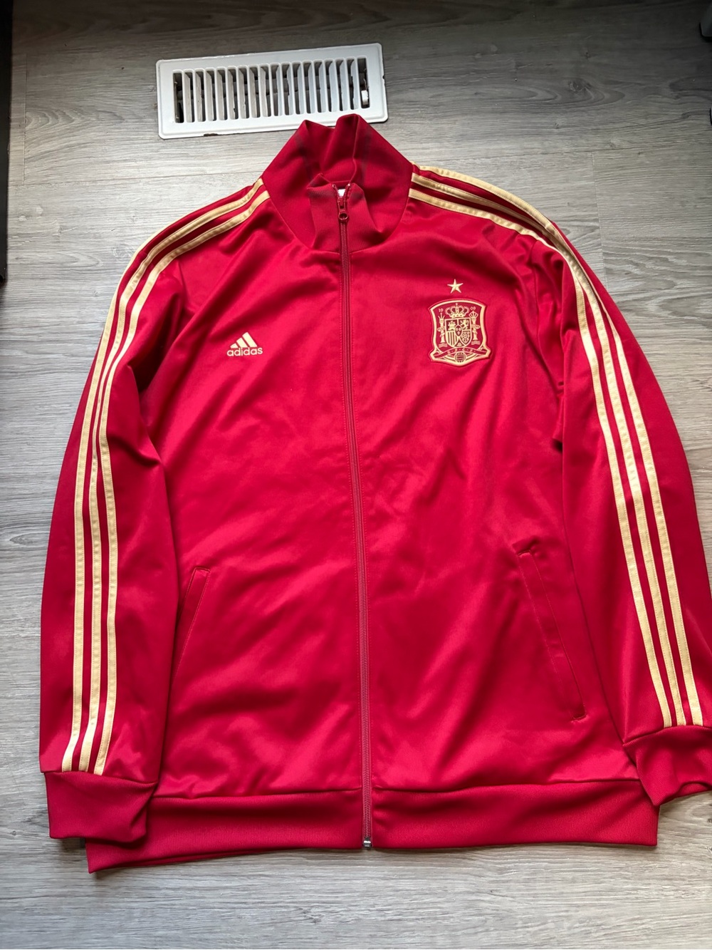 adidas Red Track Jacket with Gold Stripes